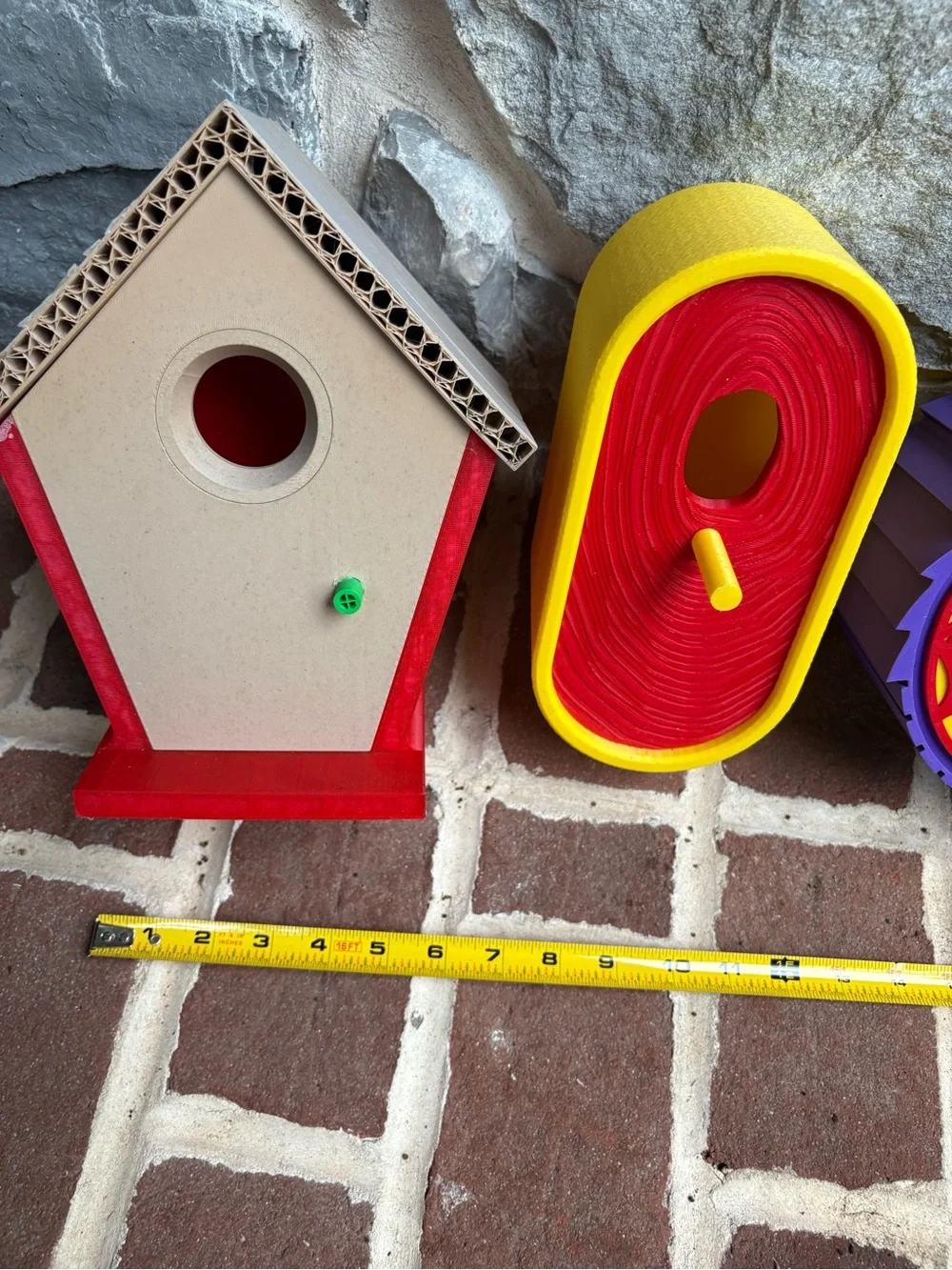 Birdhouse Yellow & Red & Purple Decorative Hard Plastic Birdhouses Wood Grain